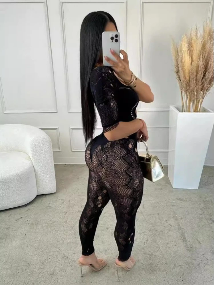 Hollow-out Lace Bodycon Jumpsuits - Image 5
