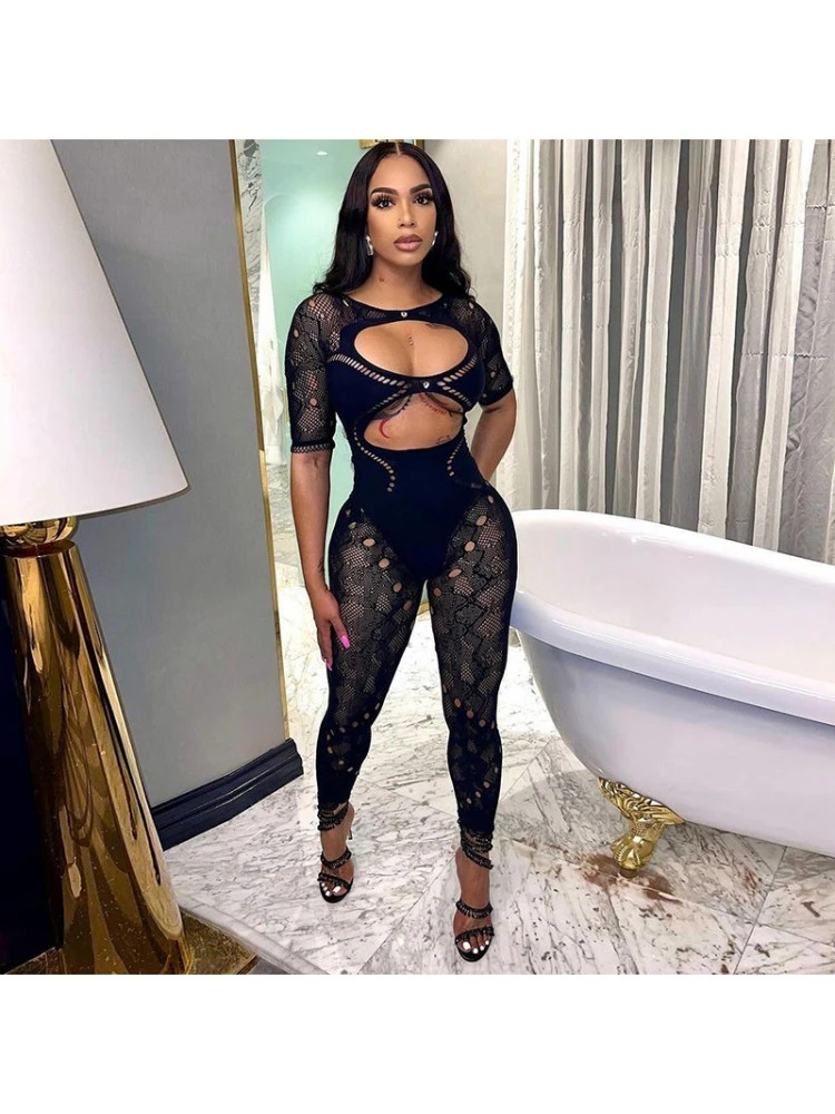 Hollow-out Lace Bodycon Jumpsuits - Image 6