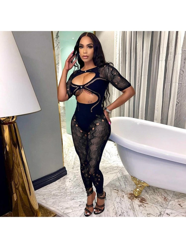 Hollow-out Lace Bodycon Jumpsuits - Image 7