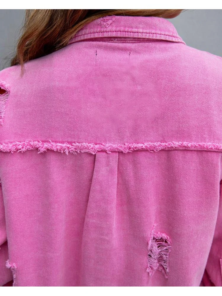 Solid Color Ripped Distressed Single Breasted Coats - Image 3