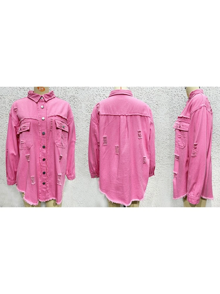 Solid Color Ripped Distressed Single Breasted Coats - Image 6