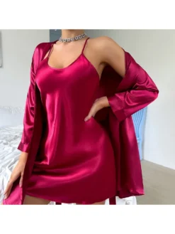 Spaghetti Straps Long Sleeve Fitted Pajamas Sets