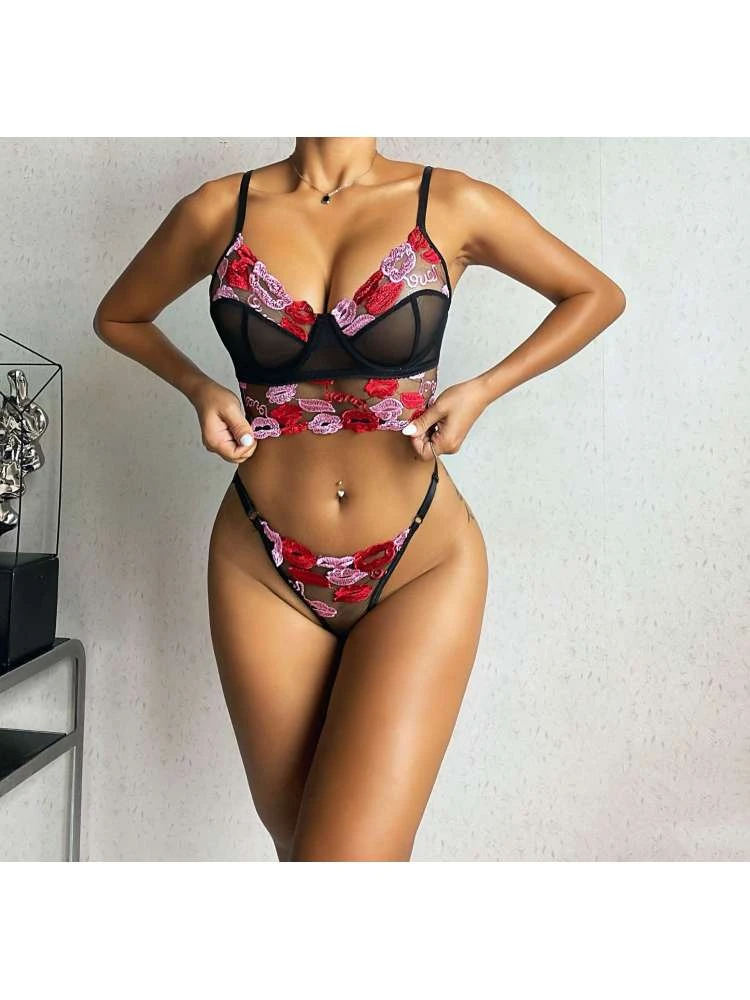 Flower Spaghetti Straps Lace Sexual Sets