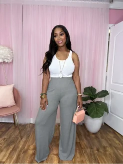 Ribbed Plain Color Straight Pants