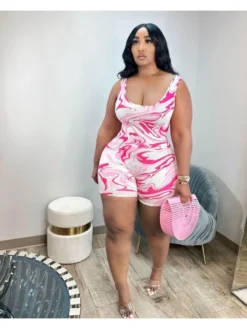 Colorblock Ripple Printed Sleeveless Rompers