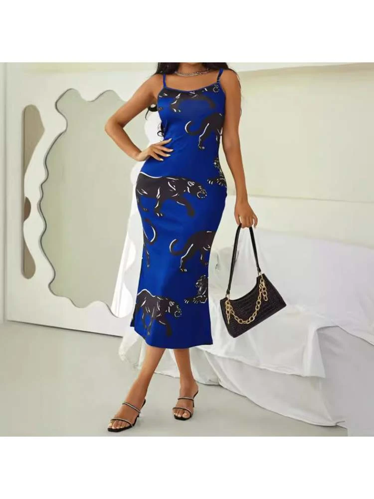 Animal Print Backless Spaghetti Straps Midi Dresses - Image 2