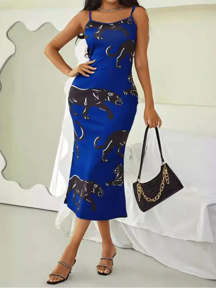 Animal Print Backless Spaghetti Straps Midi Dresses - Image 3