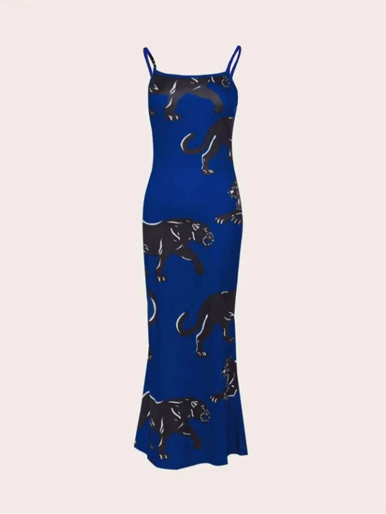 Animal Print Backless Spaghetti Straps Midi Dresses - Image 4