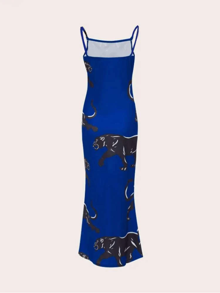 Animal Print Backless Spaghetti Straps Midi Dresses - Image 5