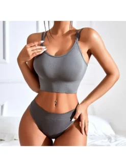 Sport Spaghetti Straps Sleeveless Fitted Bra Sets