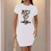 Letter Printed Bodycon Short Sleeve Mini Dress