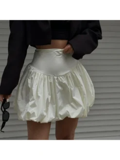 Patchwork Solid Color Ruched A-line Skirts