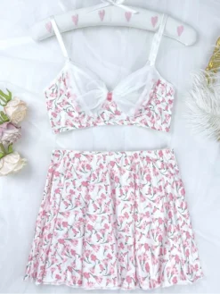 Disty Floral Printing See Through Sexual Sets