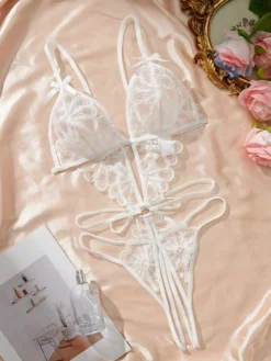 Hollow Out Lace Up Sexual Bodysuits