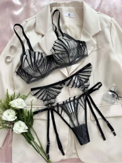 Striped See Through Bra Sets