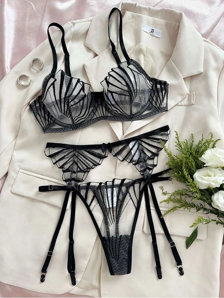 Striped See Through Bra Sets - Image 2