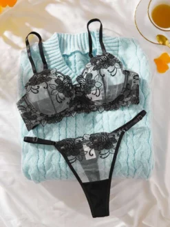 Flower Embroidery Bra Sets