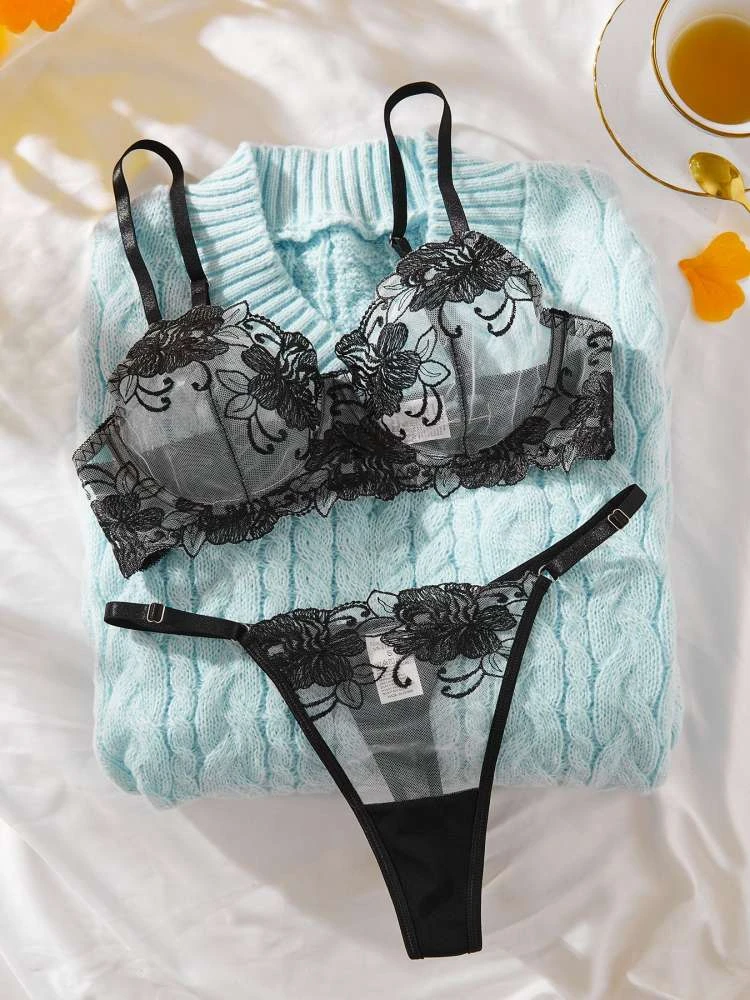 Flower Embroidery Bra Sets