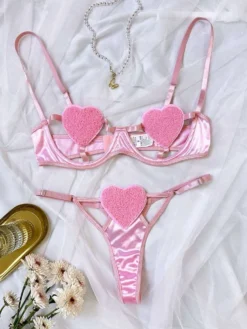 Fluff Heart Hollow-out Bra Sets
