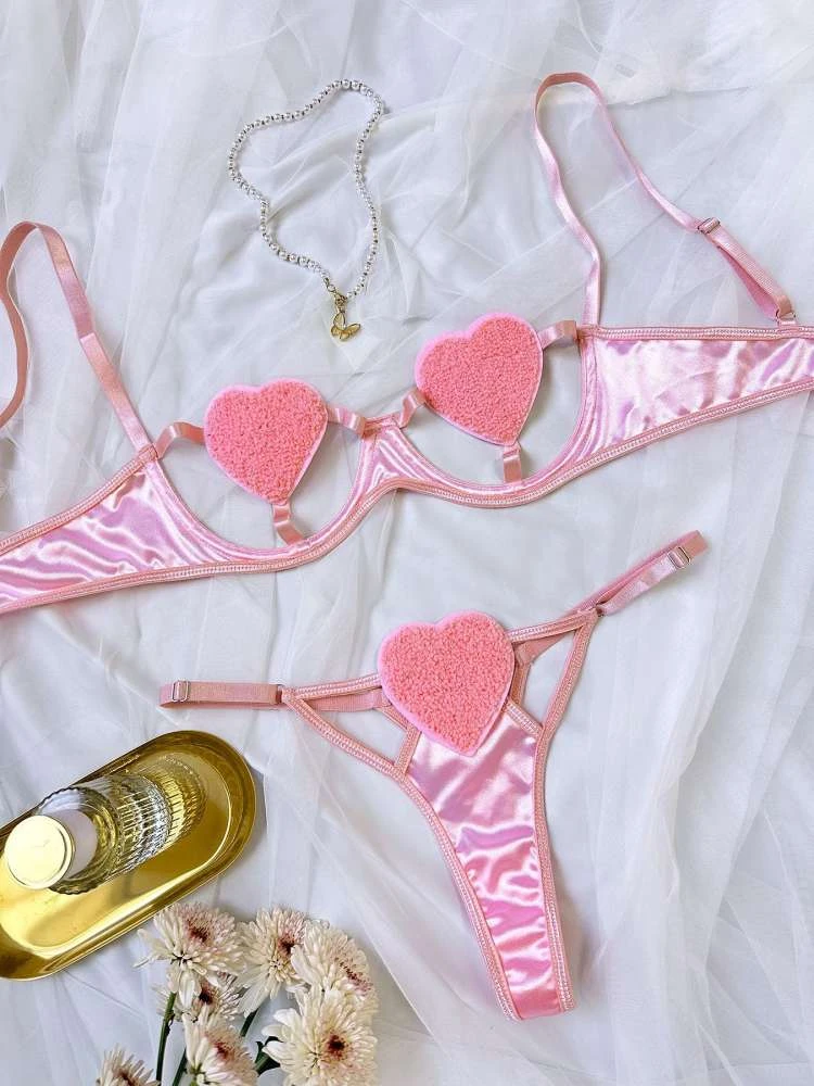 Fluff Heart Hollow-out Bra Sets - Image 4