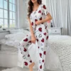 Heart Crewneck Fitted Pajamas Pants Sets