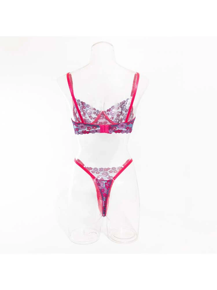Contrast Color Flower Hollow-out Bra Sets - Image 9
