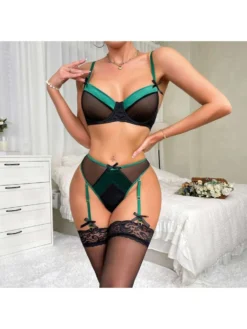 Bow Satin Gauze Colorblock Bra Sets