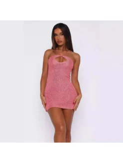 Hollow-out Spaghetti Straps Slim Dresses