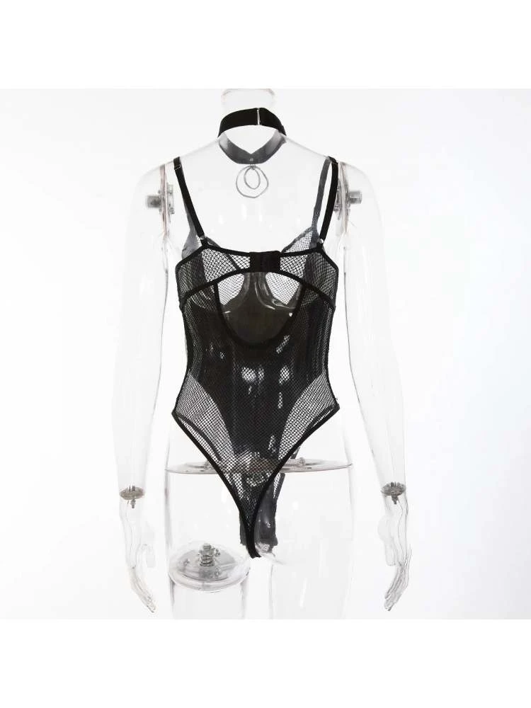 Grid PU Patchwork Buckle Sexual Bodysuits - Image 7