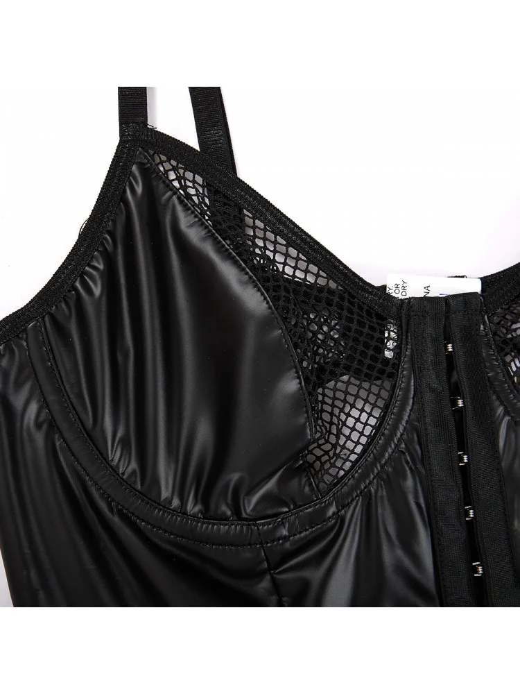 Grid PU Patchwork Buckle Sexual Bodysuits - Image 9