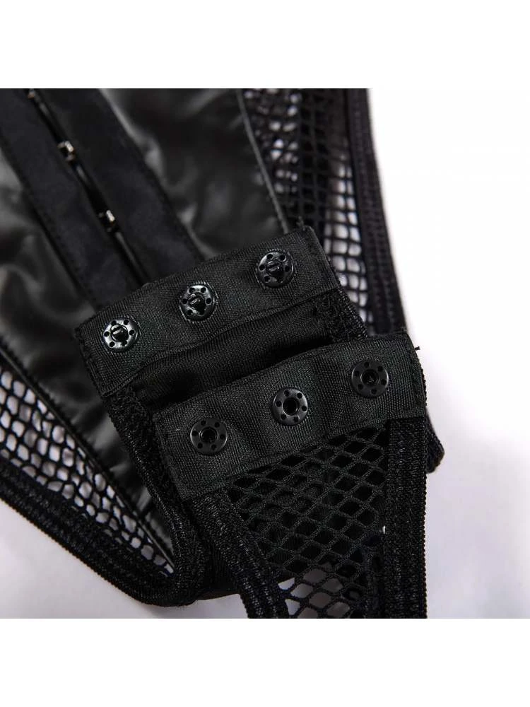 Grid PU Patchwork Buckle Sexual Bodysuits - Image 10
