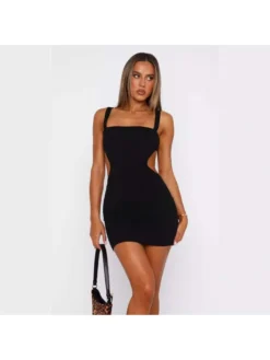 Solid Color Hollow-out Backless Sleeveless Dresses