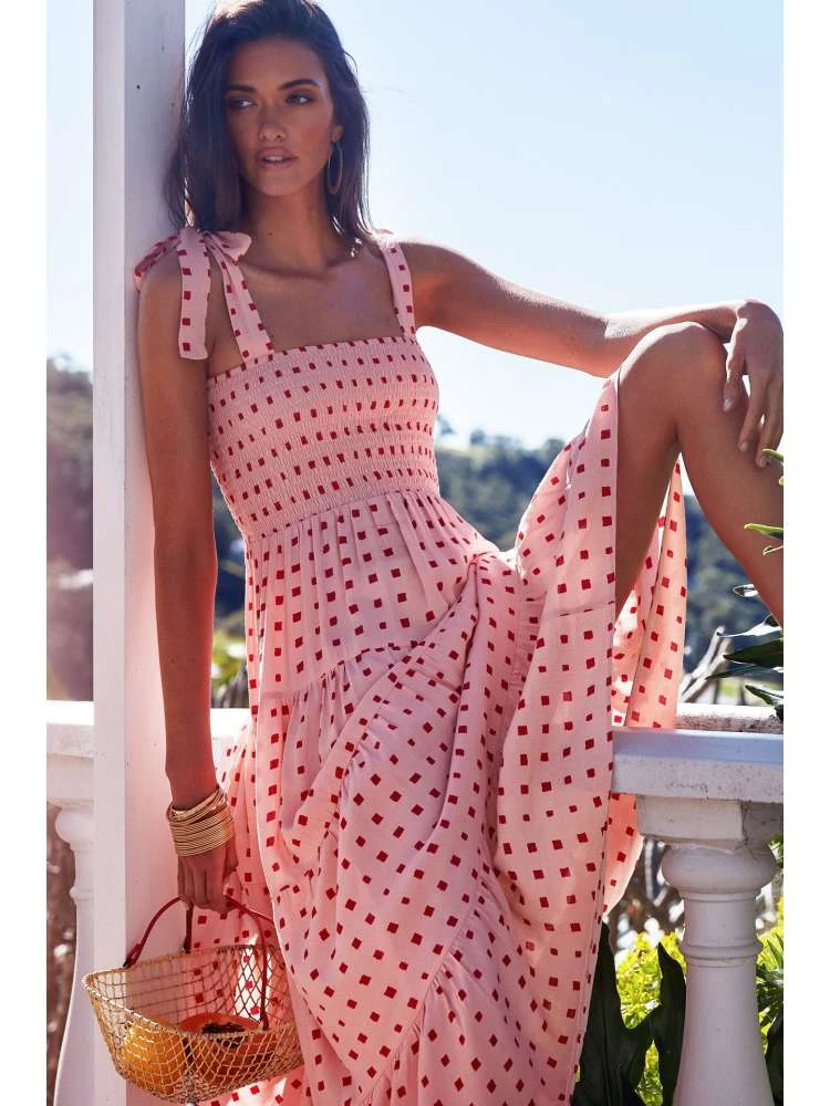 Tie-wrap Dots Baggy Sleeveless Bohemia Dresses