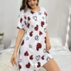 Heart Crewneck Short Sleeve Straight Pajamas Dress