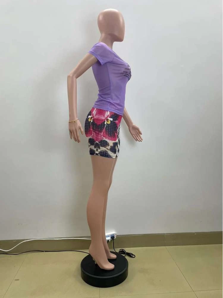 See Through Cropped Rhinestones Skirt Sets - Image 7