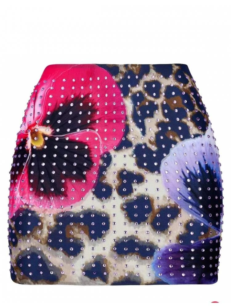 See Through Cropped Rhinestones Skirt Sets - Image 10