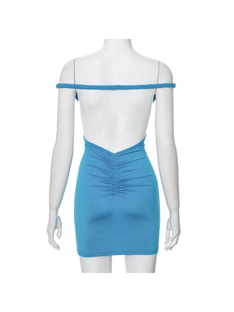 Off Shoulder Ruched Backless Mini Dress - Image 14