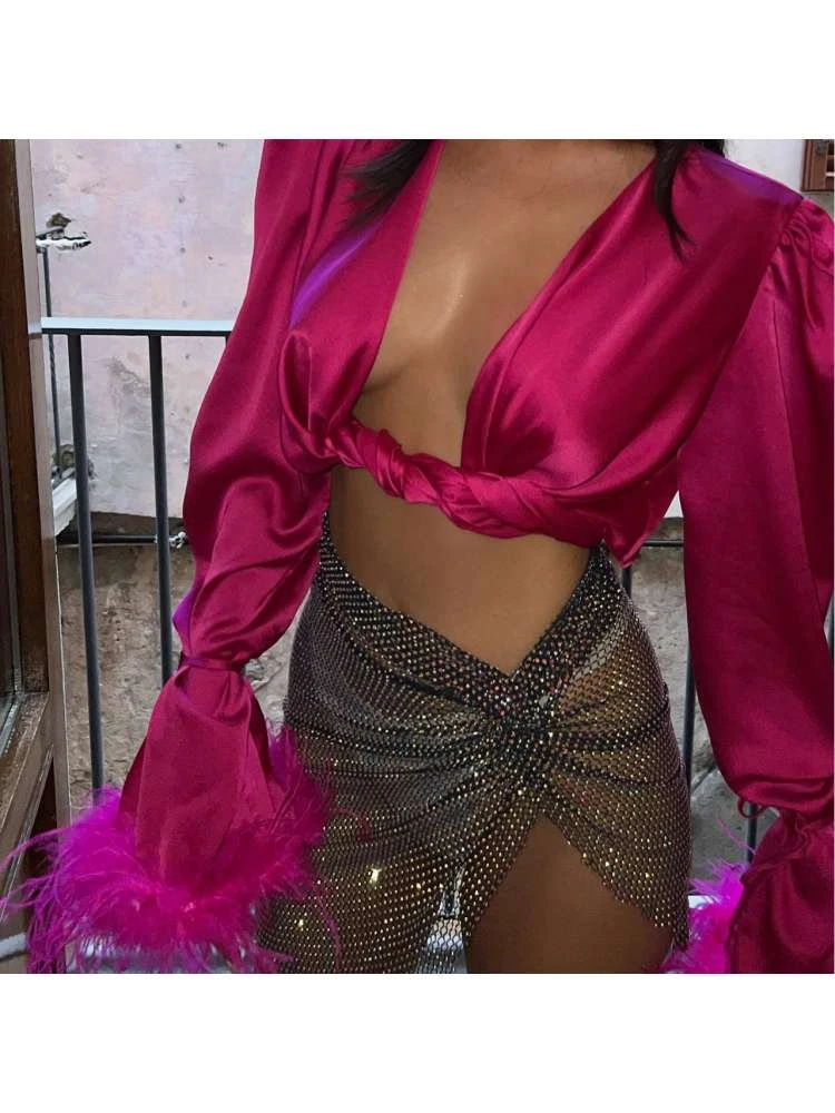 Hollow-out Rhinestone Split Hem Skirts - Image 3