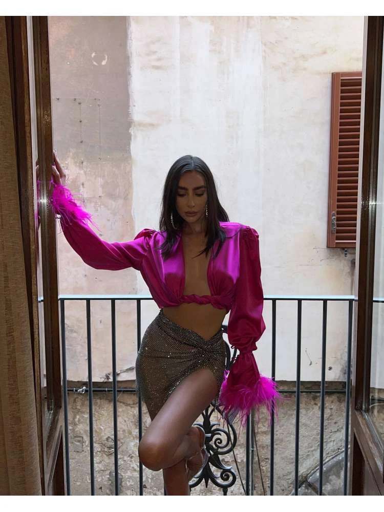 Hollow-out Rhinestone Split Hem Skirts - Image 7