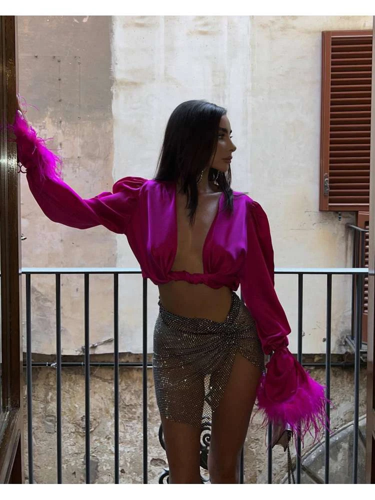 Hollow-out Rhinestone Split Hem Skirts - Image 8