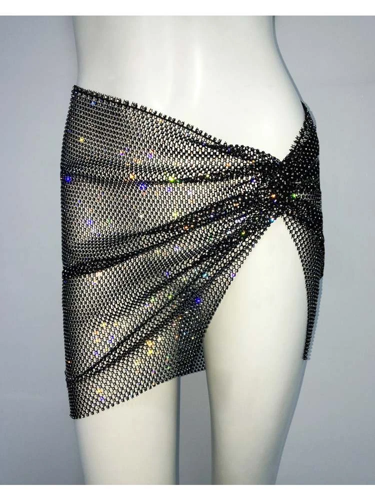 Hollow-out Rhinestone Split Hem Skirts - Image 9