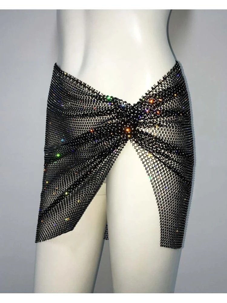 Hollow-out Rhinestone Split Hem Skirts - Image 10