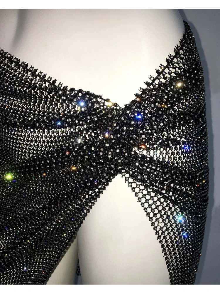 Hollow-out Rhinestone Split Hem Skirts - Image 11