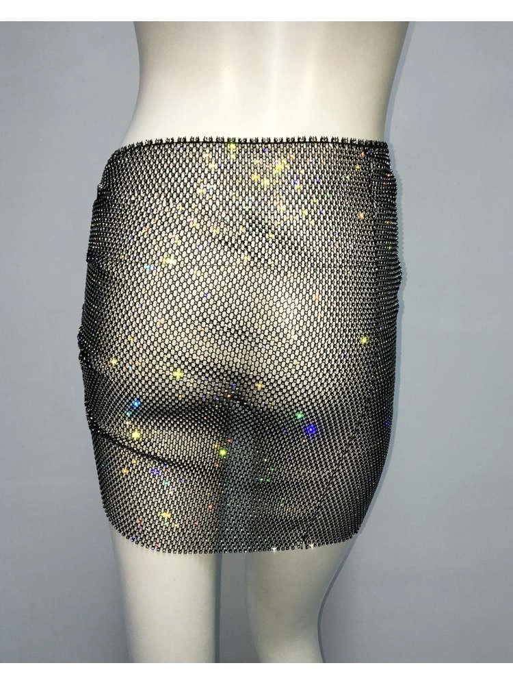 Hollow-out Rhinestone Split Hem Skirts - Image 12