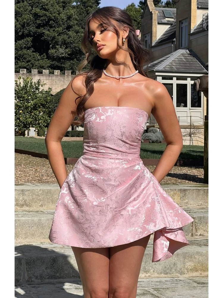 Ruched Jacquard Weave Strapless Mini Dress - Image 2