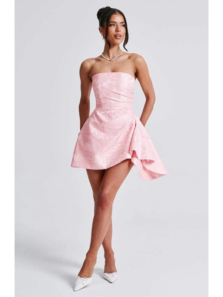 Ruched Jacquard Weave Strapless Mini Dress - Image 5