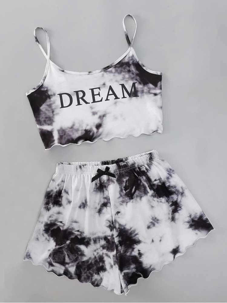 Lacework Tie Dye Cropped Pajamas Sets