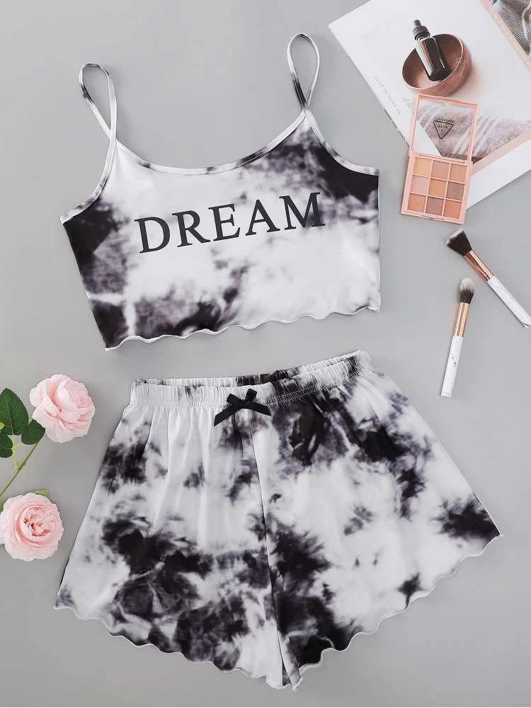 Lacework Tie Dye Cropped Pajamas Sets - Image 2
