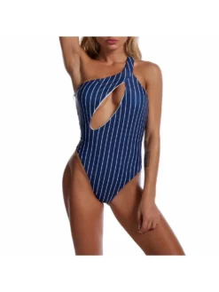 Colorblock One-shoulder Fitted One-Pieces