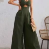 Solid Color Square Neck Fitted Jumpsuits